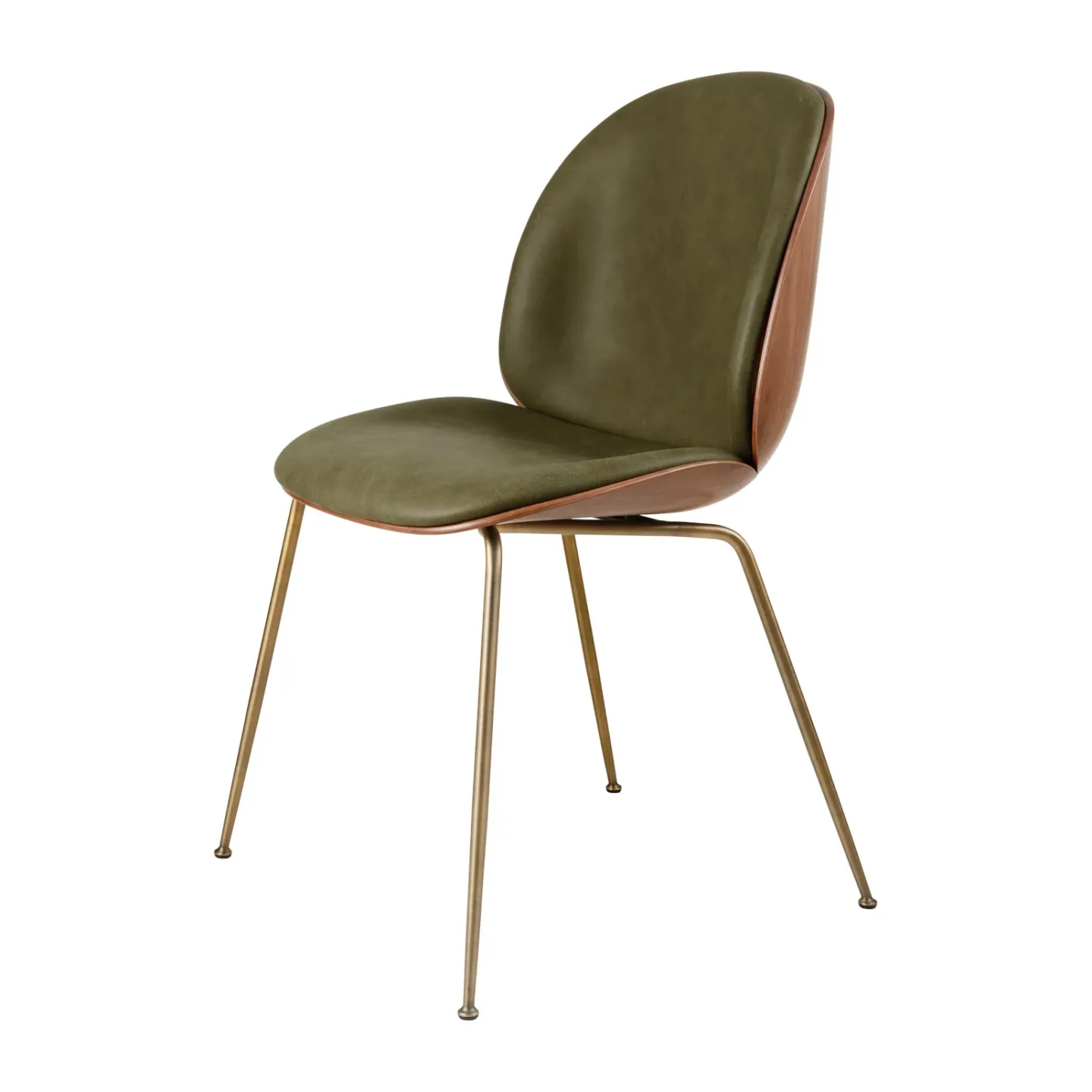 GUBI Beetle framsidesklädd stol valnöt Leather Army-antigue brass