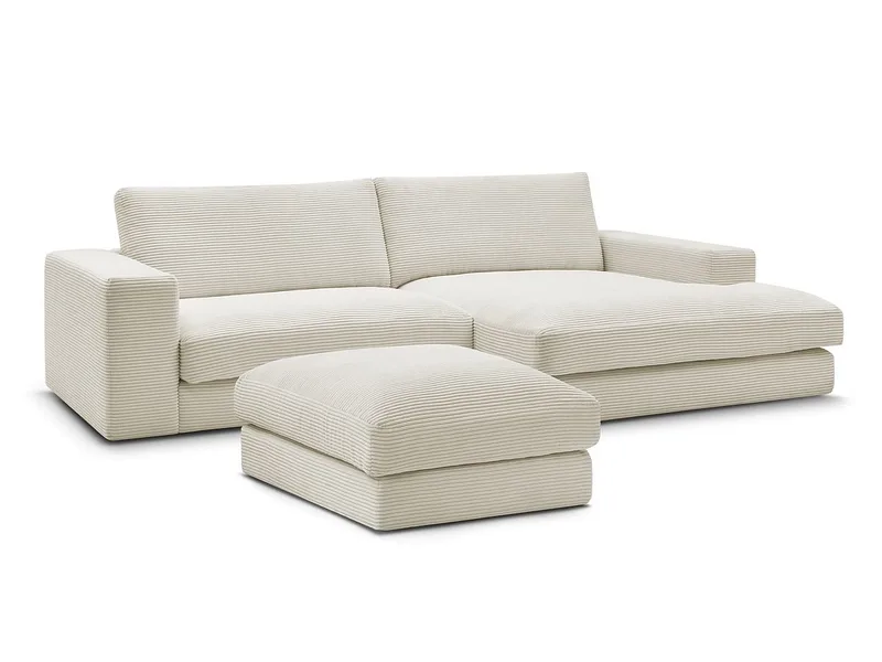 Ecksofa mit Hocker BOBOCHIC LEONARD Cord-Stoff beige