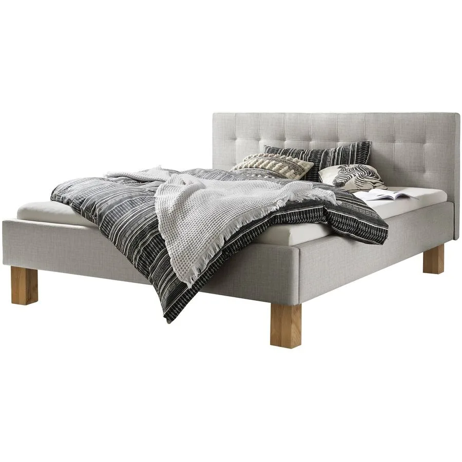 Hasena Bett Dream Pronto Grau / Braun Stoff, Kernbuche Massivholz 140 x 200 cm