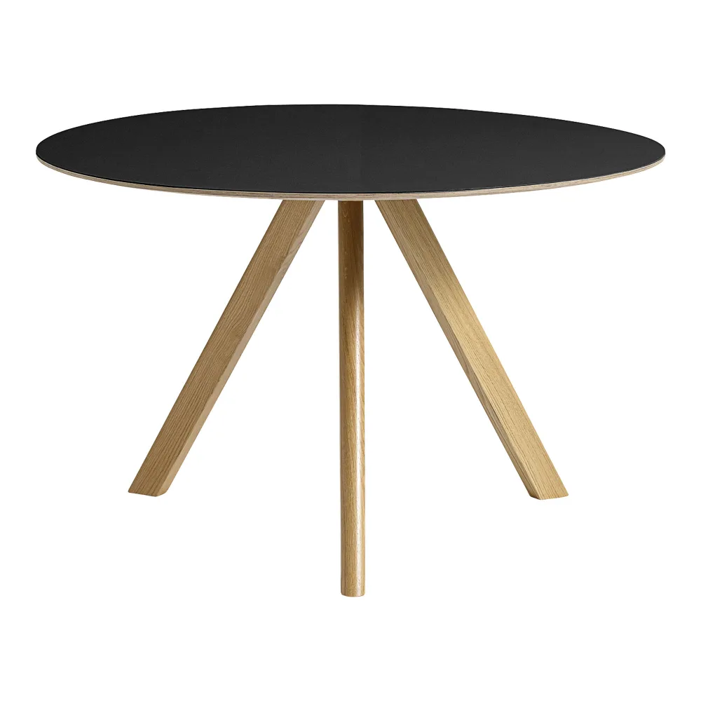 HAY - CPH20 2.0 Table Lacquered Oak Frame Ø120 X H74 Black Linoleum Tabletop Lacquered Edge - Matbord - Ronan & Erwan Bouroullec - Svart - Trä