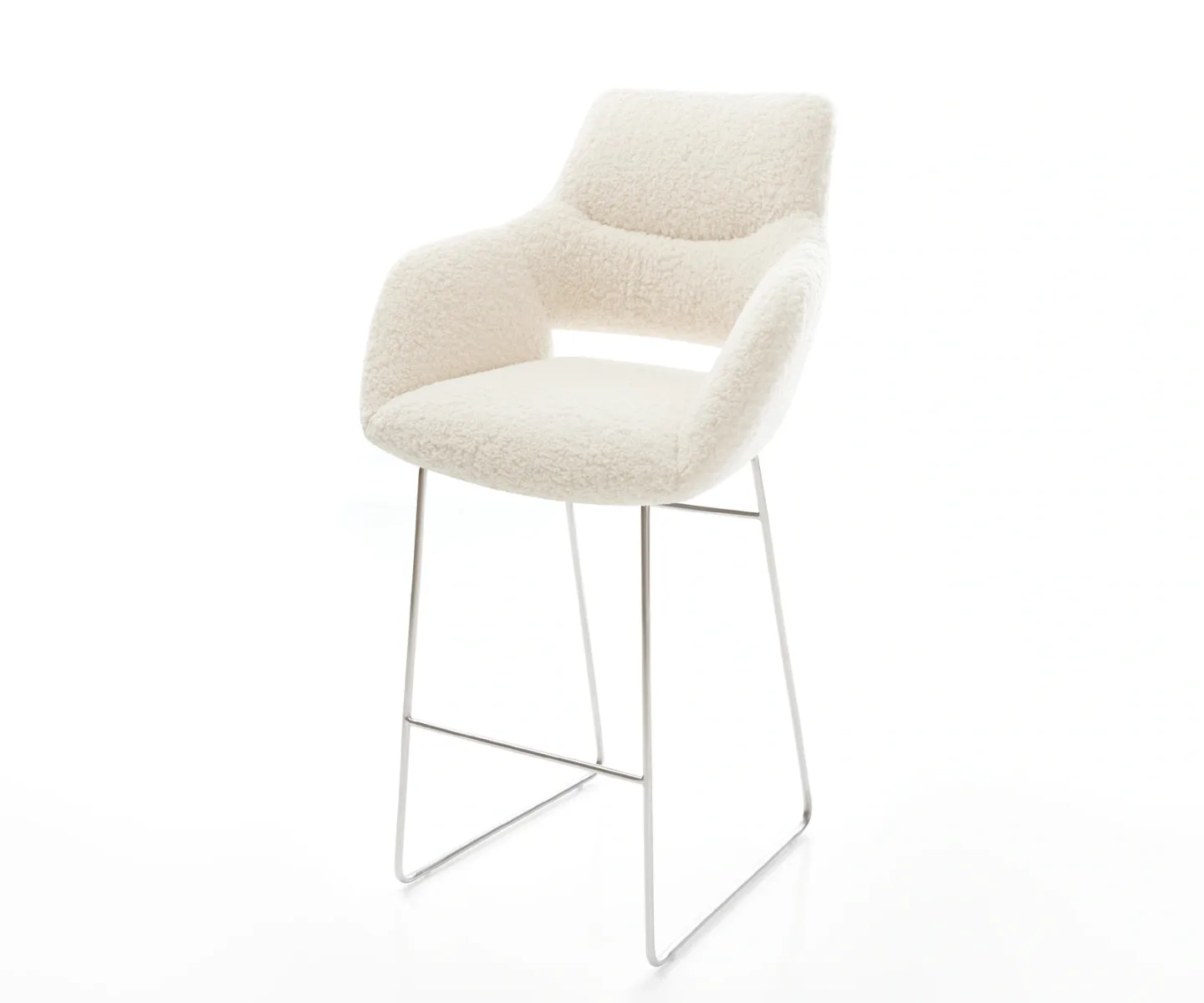 Barstuhl Yago-Flex Teddystoff Beige Kufengestell Edelstahl Silberfarben Taschenfederkern