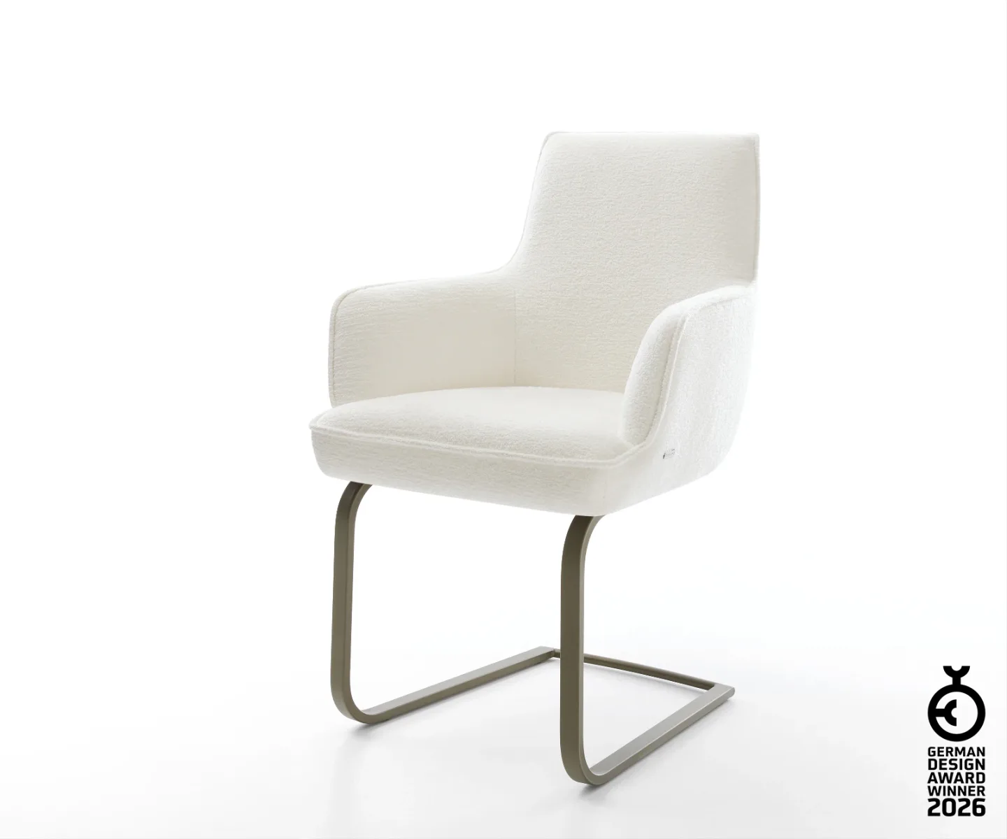 Freischwinger Heira-Flex mit Armlehnen Bouclé Soft Beige Freischwinger flach Effektfinish Titan Taschenfederkern