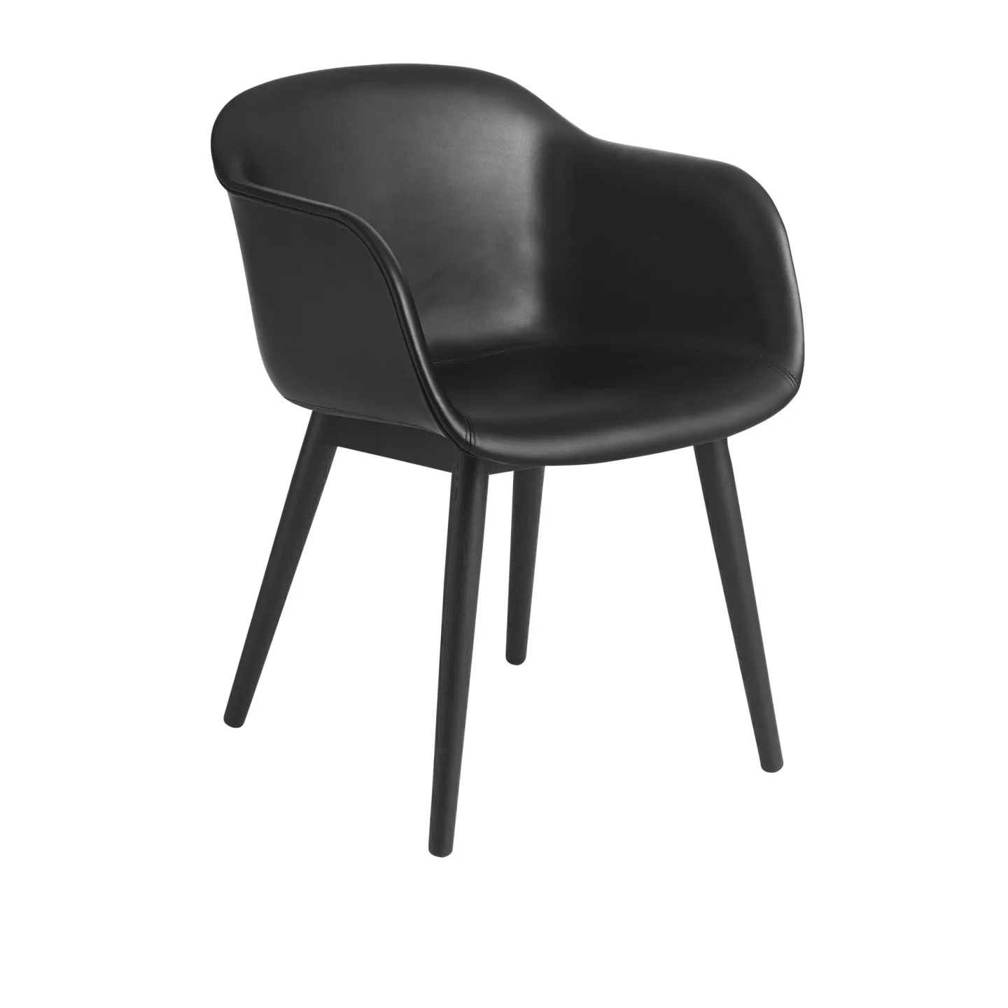 Muuto - Fiber Armchair, Wood Base, Silk Leather - Black/Black - Matstolar - Iskos-Berlin - Svart - Läder/Trä/Syntetiskt