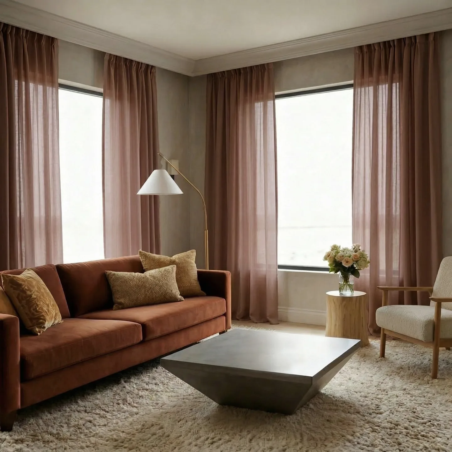 Gardiner 2-pk - Linmixgardin Lumira (mørk brun) (Størrelse: 140 x 300 cm)