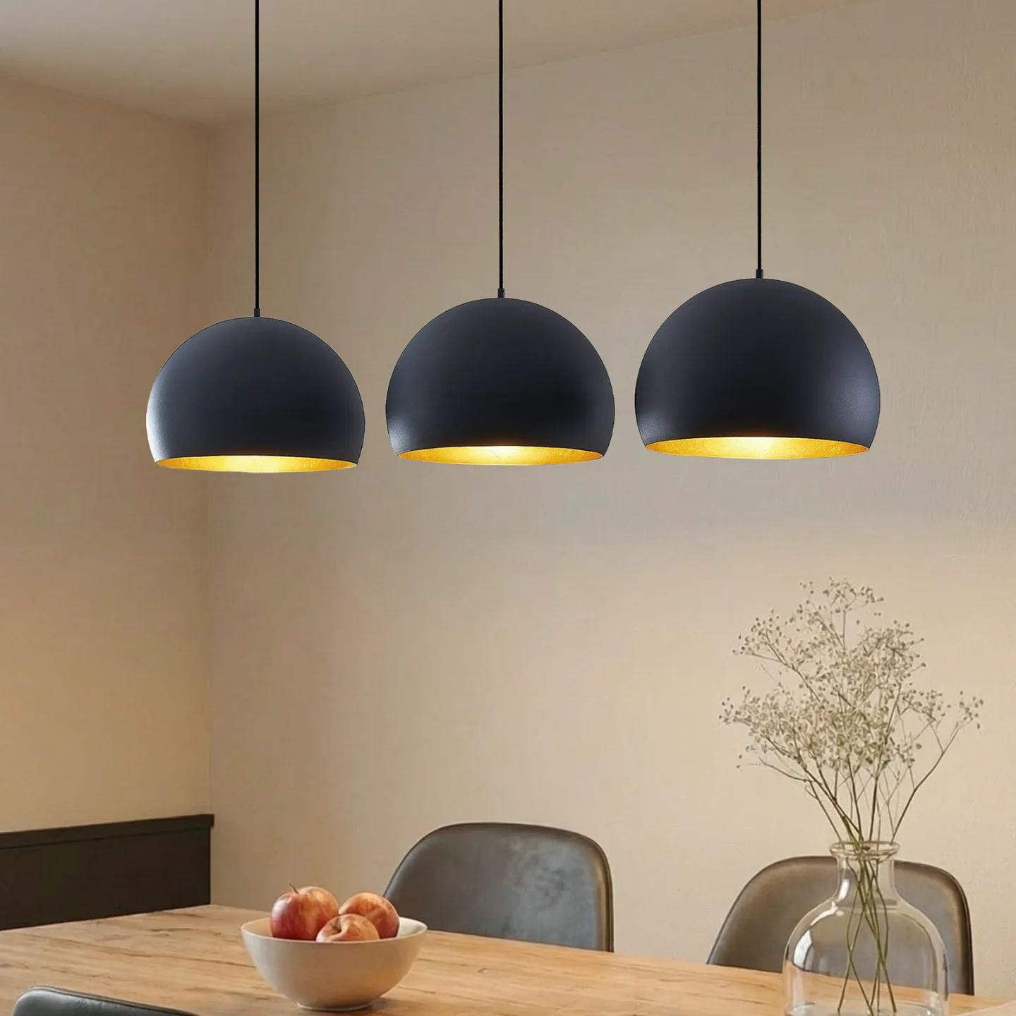 Tarjei Pendelleuchte L146 Black/Gold - Lindby - Wohnzimmer - Modern - Metall - Mehrflammig