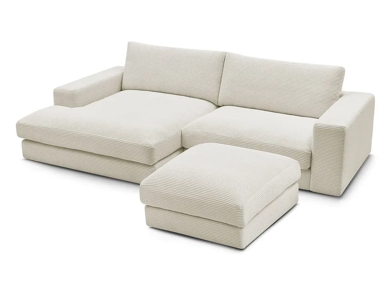Ecksofa mit Hocker BOBOCHIC LEONARD Cord-Stoff beige