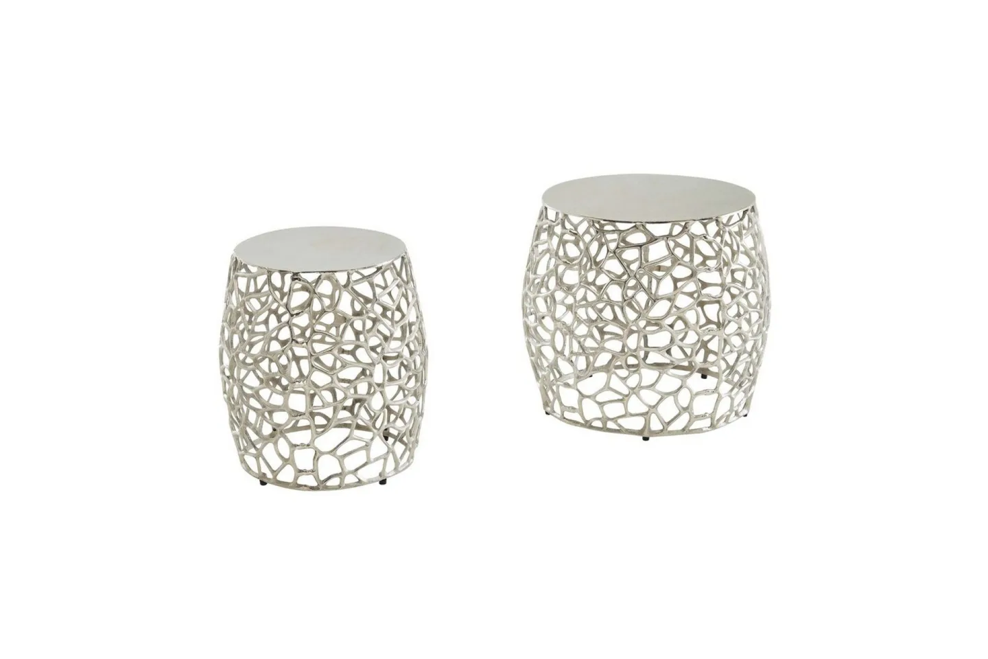 Satsbord Wohnling Set om 2 aluminiumgjutna, runda, handgjorda, modern loftstil Silver - Silver
