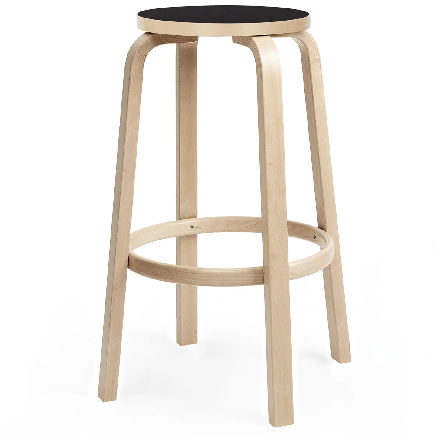 Artek - Barstol 64, 75 cm, Klarlackad björk Svart linoleum - Barstolar - Alvar Aalto - Träfärgad - Trä/Plast