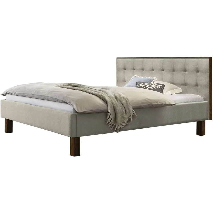 Hasena Bett Dream Pronto Beige, Natur Stoff, Nussbaum Massivholz 140 x 200 cm