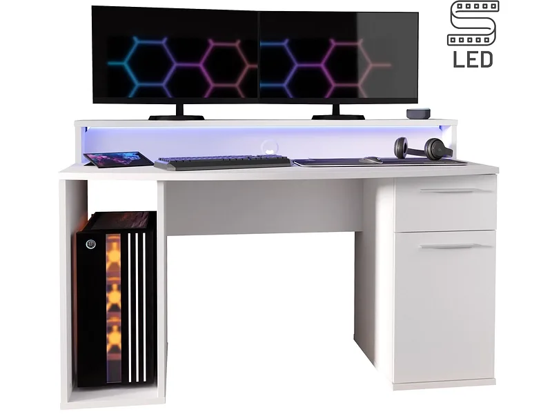 Gaming Schreibtisch RUSH 65x140x91.1cm weiss