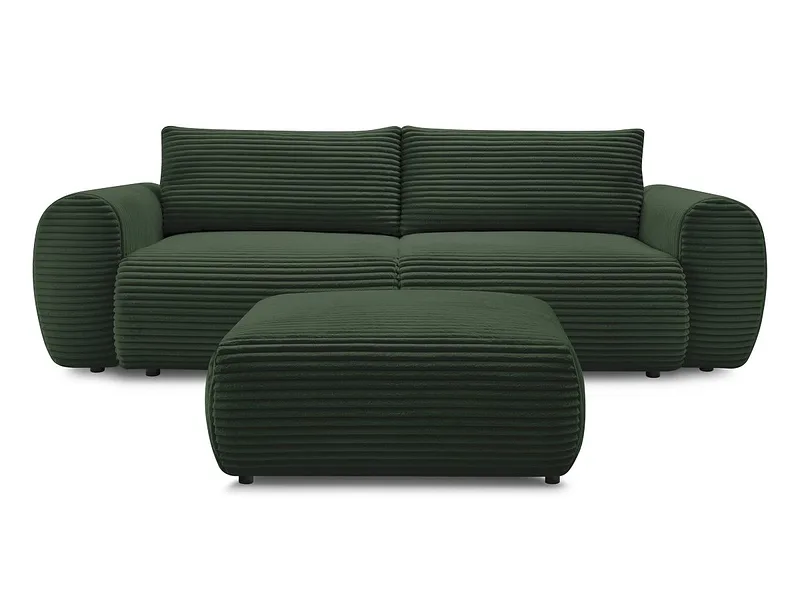 3er Sofa mit Hocker BOBOCHIC LUCIEN Cord-Stoff grün