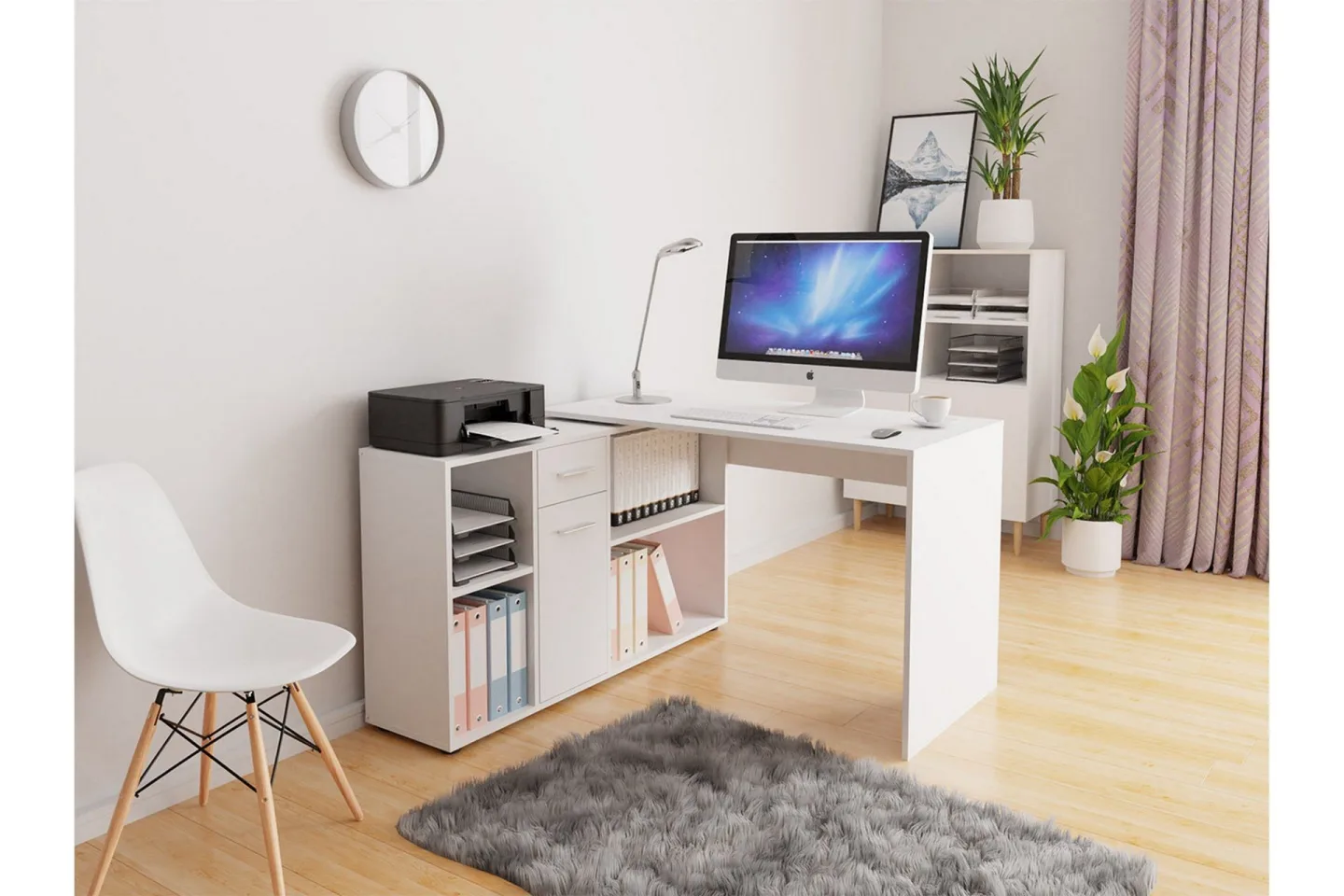 Armacao Hörnskrivbord 120 cm med Förvaring - Vit/Beige