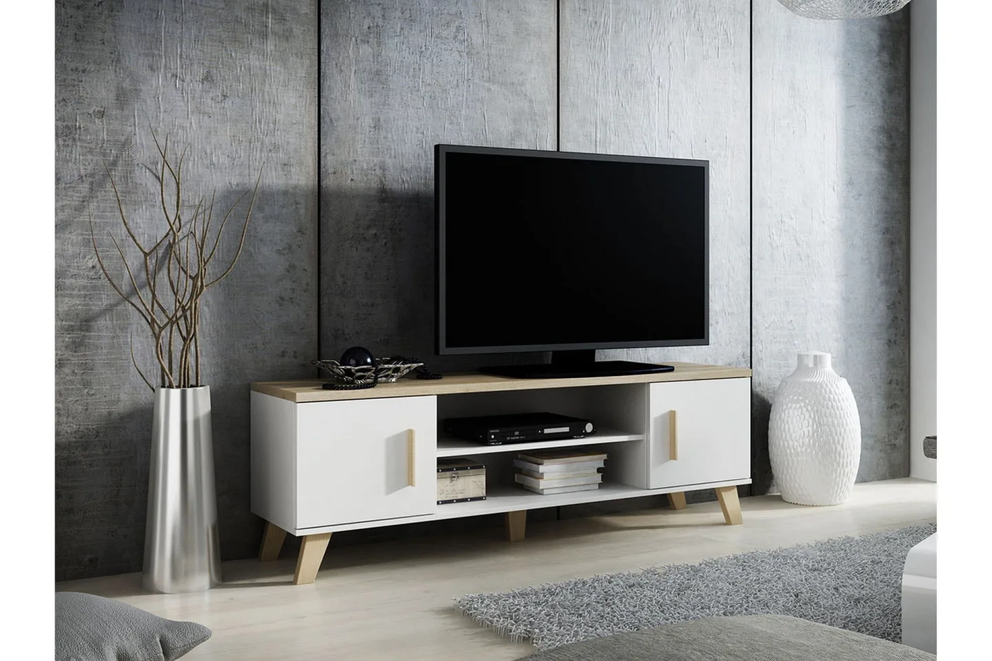 Kardos TV-bänk 160 cm - Vit/Ek