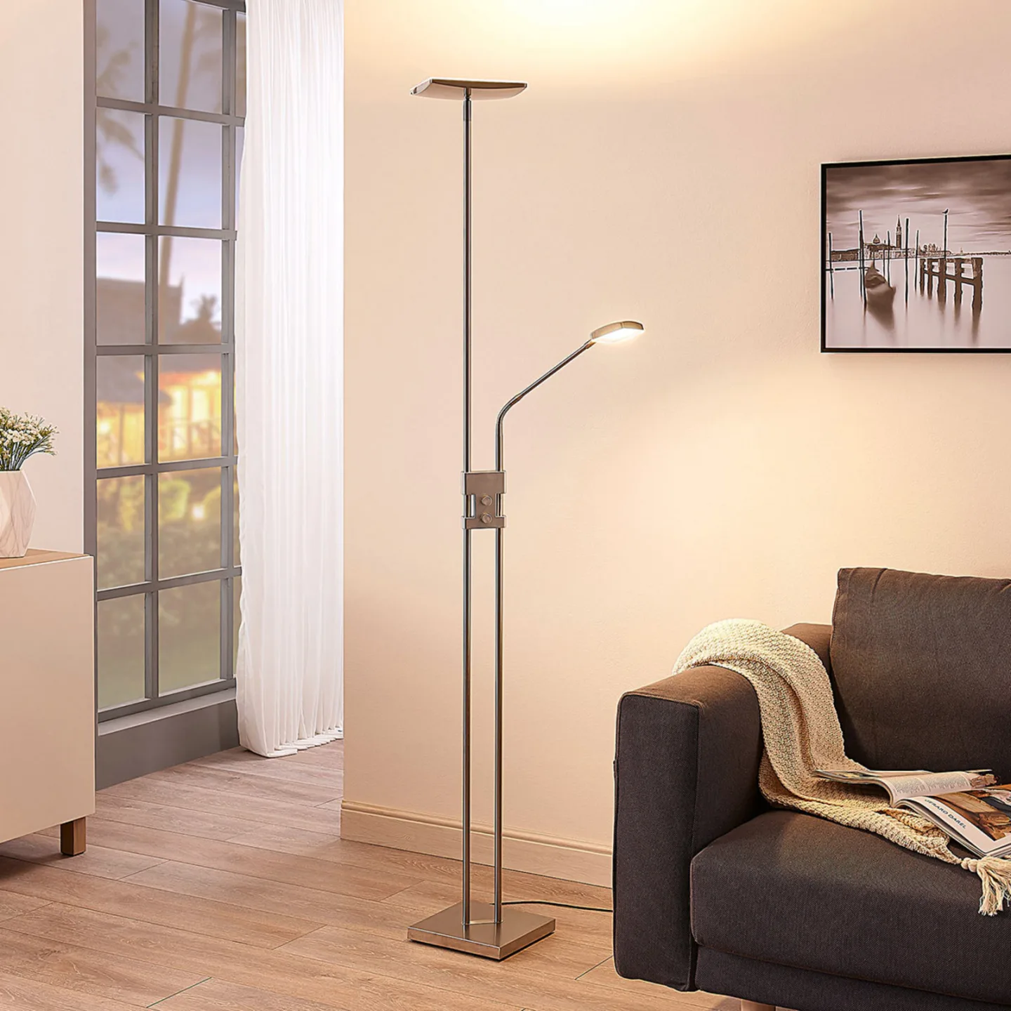 Jonne Stehleuchte Nickel - Lindby - Wohnzimmer - Modern - Metall - Mehrflammig