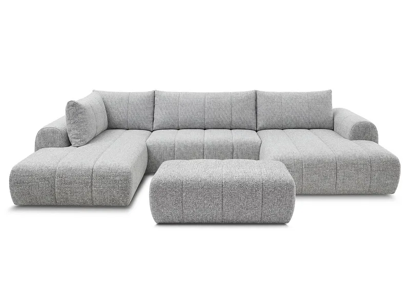 Panorama-Ecksofa mit Hocker BOBOCHIC NESTY Stoff chiniert hellgrau