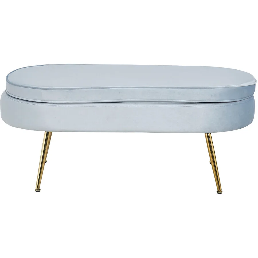 Hocker Khloe Hellgrau, Gold Samt, Metall B 99 H 40 cm