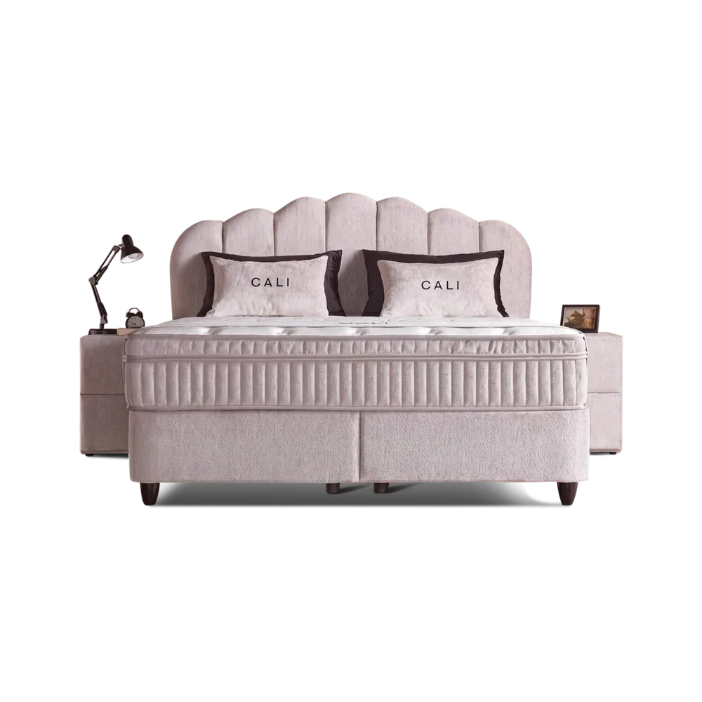 Premium Boxspringbett 160×200 komplett mit Matratze, Topper & Bettkasten, Samt Beige, Cali