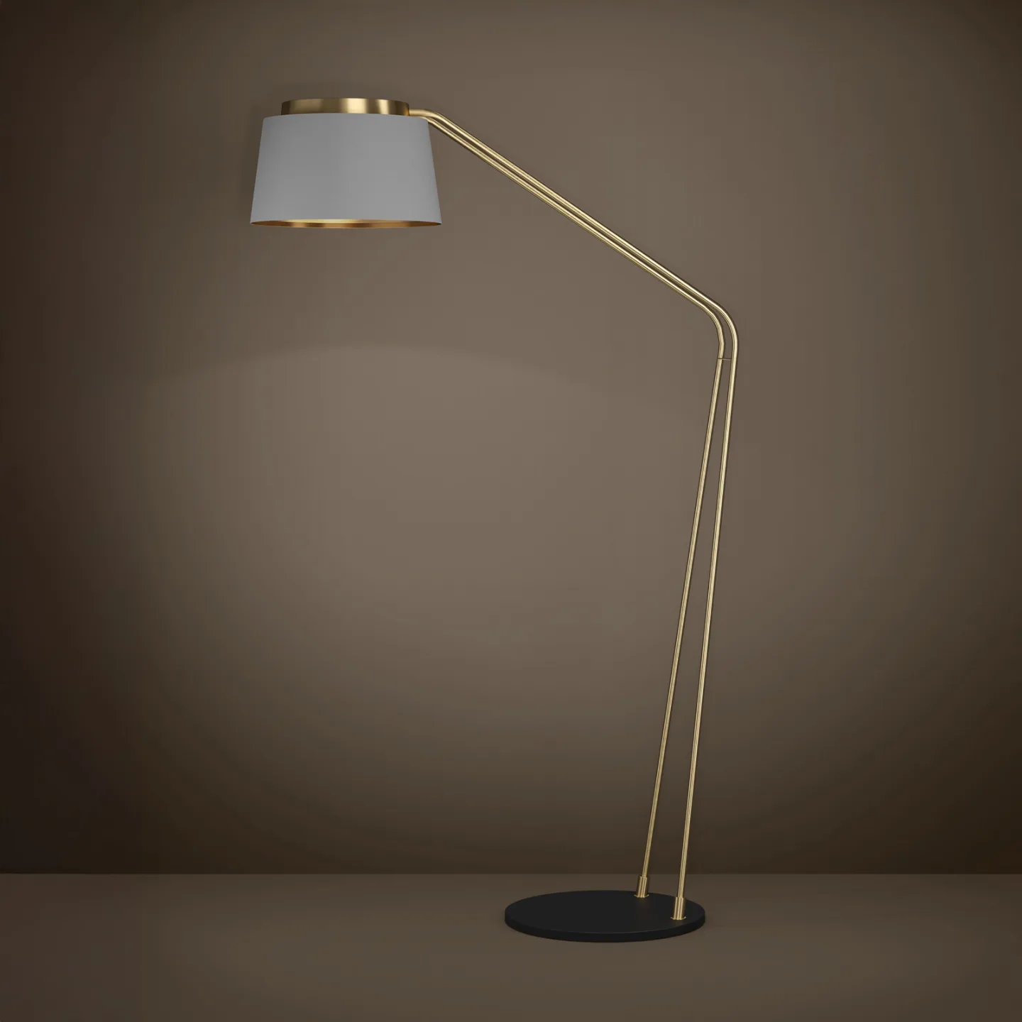 Almerimar gulvlampe, grå/messing, 181 cm - Stars of Light - Stue - Moderne - Stoff / Tekstil - Med en lyskilde