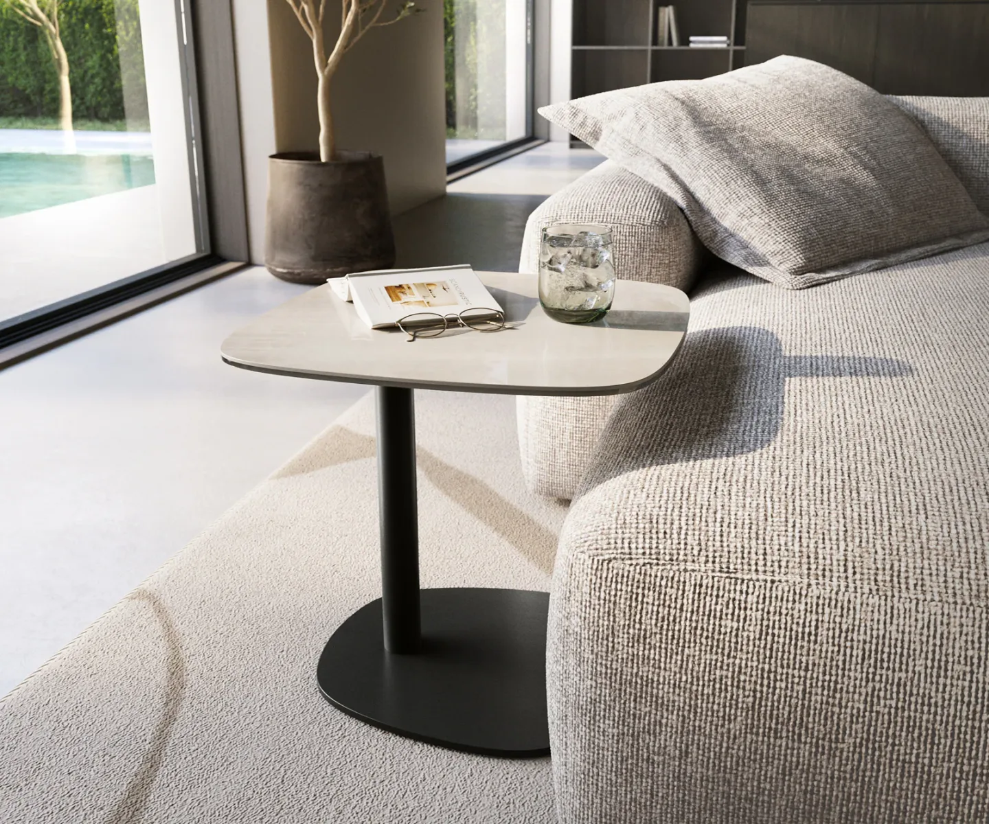Beistelltisch Edge Boot 50x50 cm Keramik Onyx Champagne Eleny Metall Schwarz