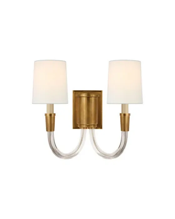 Vivian Double Sconce Antique Brass/Linen