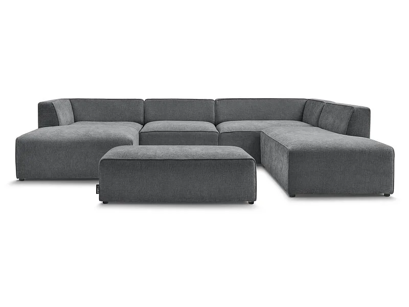 Panorama-Ecksofa mit Hocker BOBOCHIC MEGEVE Stoff mit Textur dunkelgrau