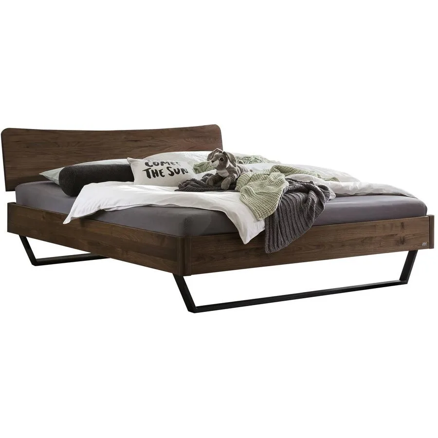 Hasena Bett Castello Natur, Schwarz Nussbaum Massivholz 140 x 210 cm
