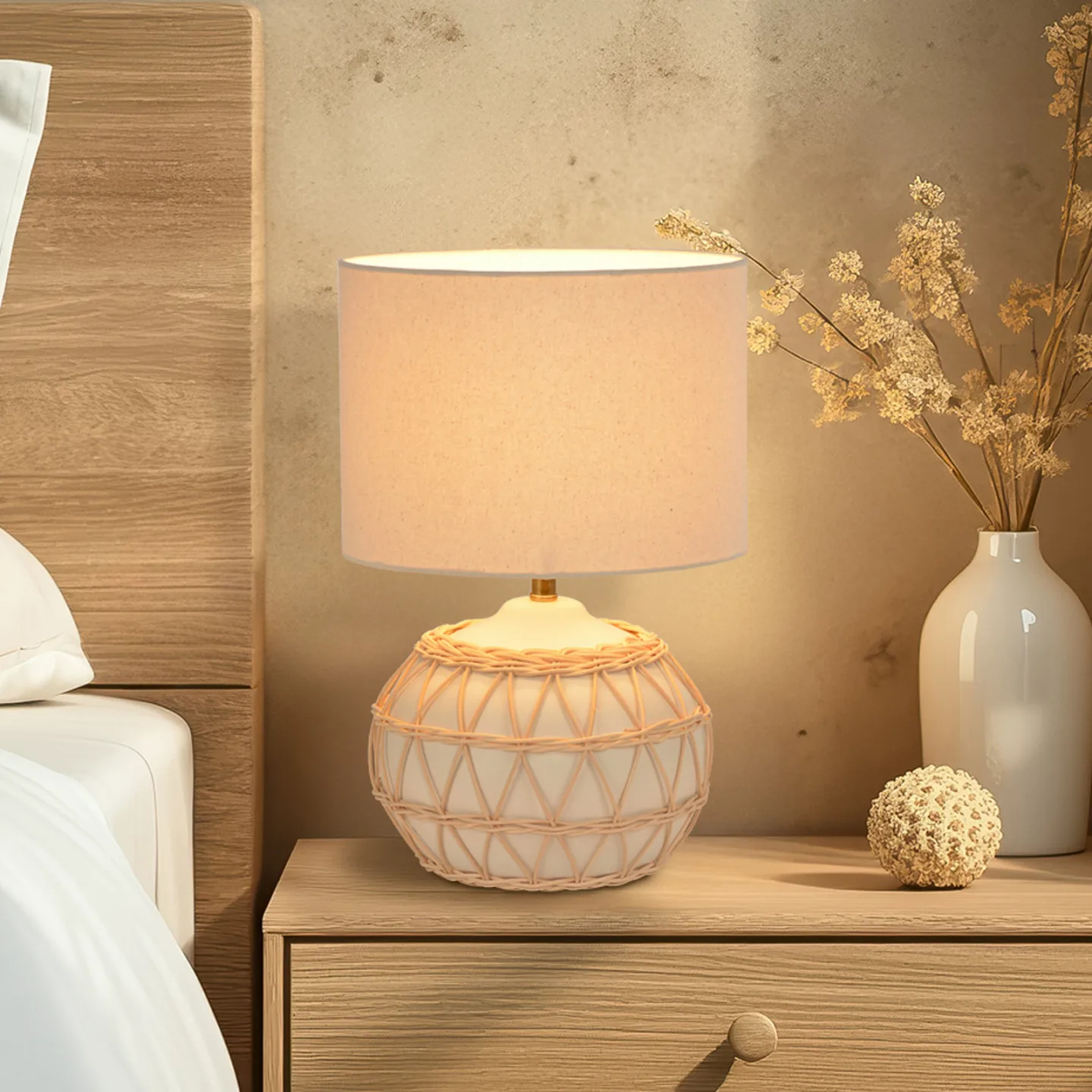 Cyclades Tischleuchte elfenbein/beige Höhe 35 cm - Corep SAS - Wohnzimmer - Keramik - Mit Schirm