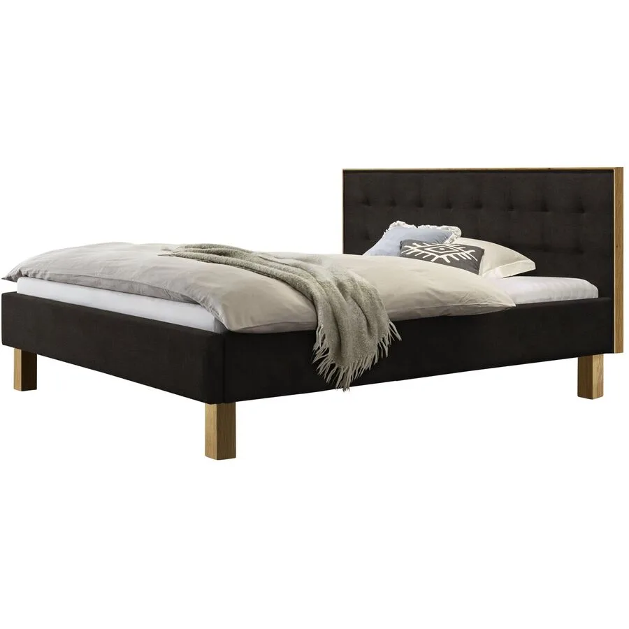 Hasena Bett Dream Pronto Schwarz, Natur Stoff, Eiche Massivholz 180 x 200 cm