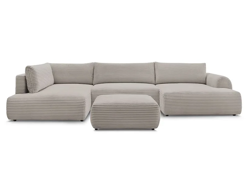 Panorama-Ecksofa mit Hocker BOBOCHIC LUCIEN Cord-Stoff taupe