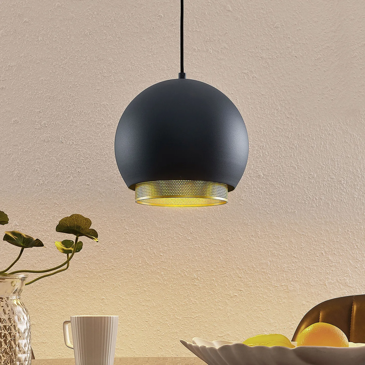 Sivaniel Pendelleuchte Ø25 Black/Gold - Lucande - Wohnzimmer - Design - Metall - Einflammig