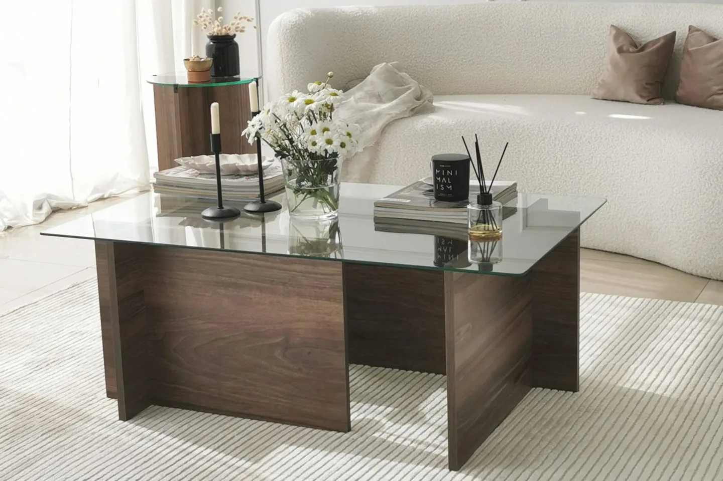 Almasi Rektangulärt Soffbord 105x40x105 cm - Brun / Valnöt / Glas