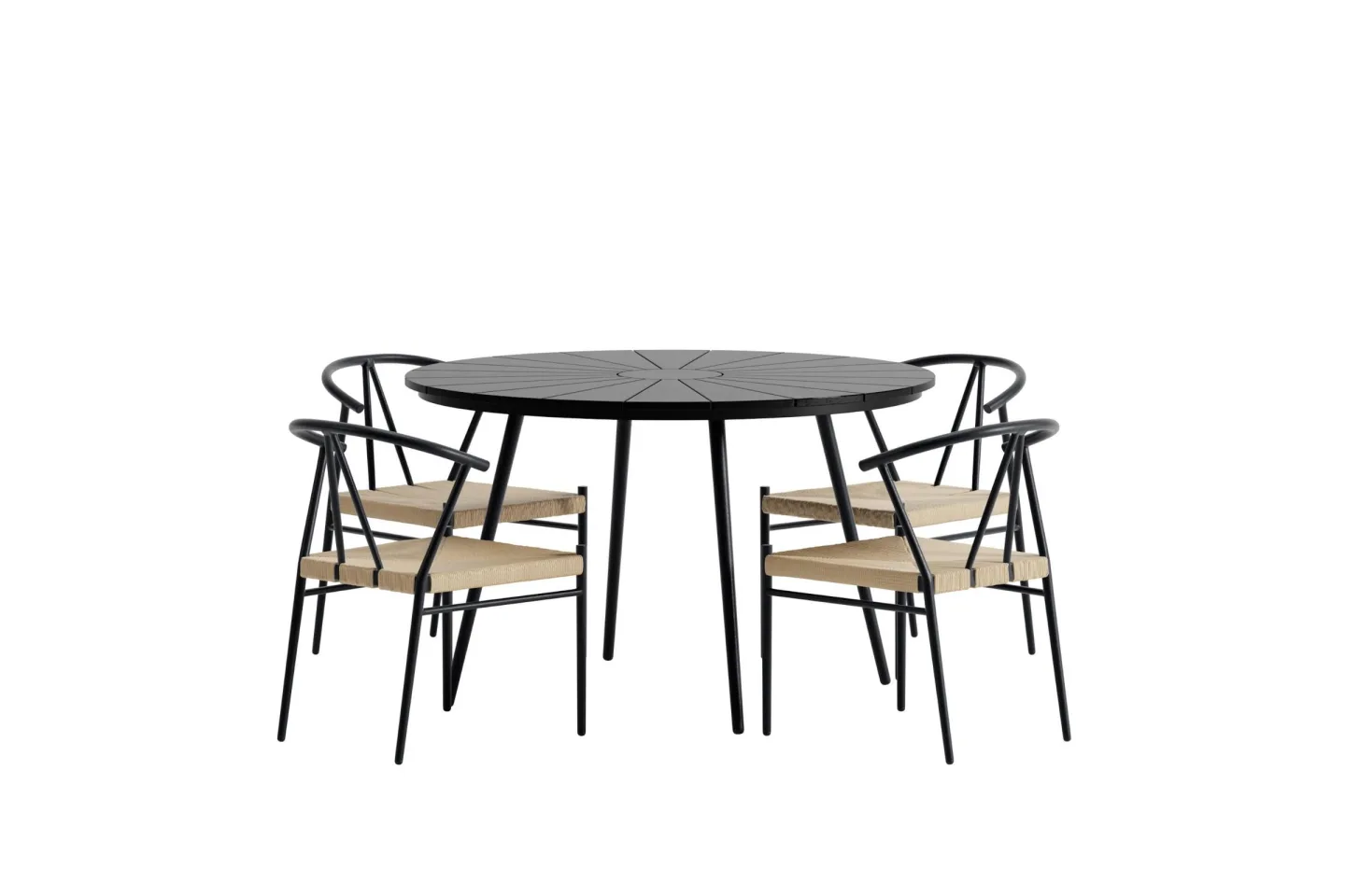 San Vito Gartenset Tisch Ø120 cm schwarz 4 Stühle schwarz.