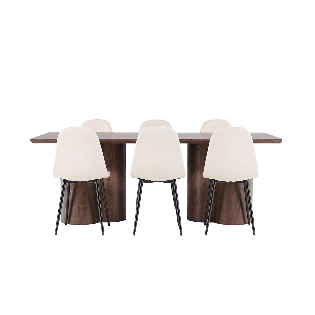 Olivia Essgruppe Tisch 100x210cm und 6 Velours Stühle mocca.