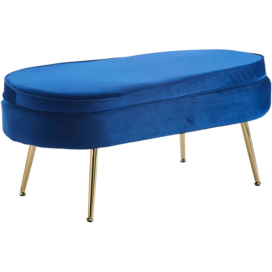 Hocker Khloe Dunkelblau, Gold Samt, Metall B 99 H 40 cm