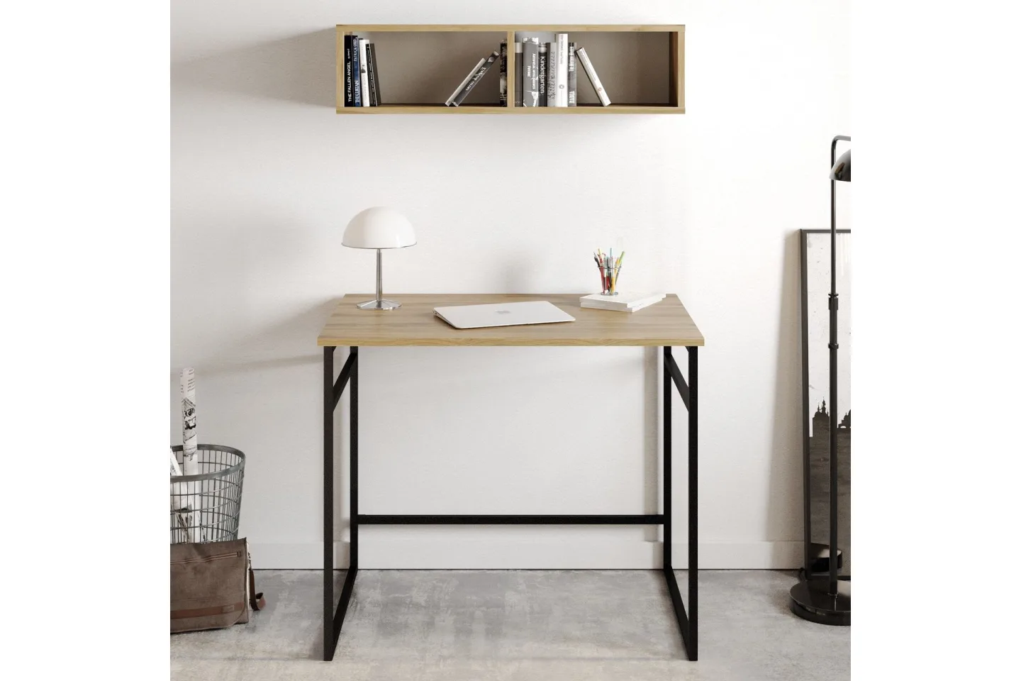 Klingbo Skrivbord 90 cm med Förvaring Vägghylla - Brun