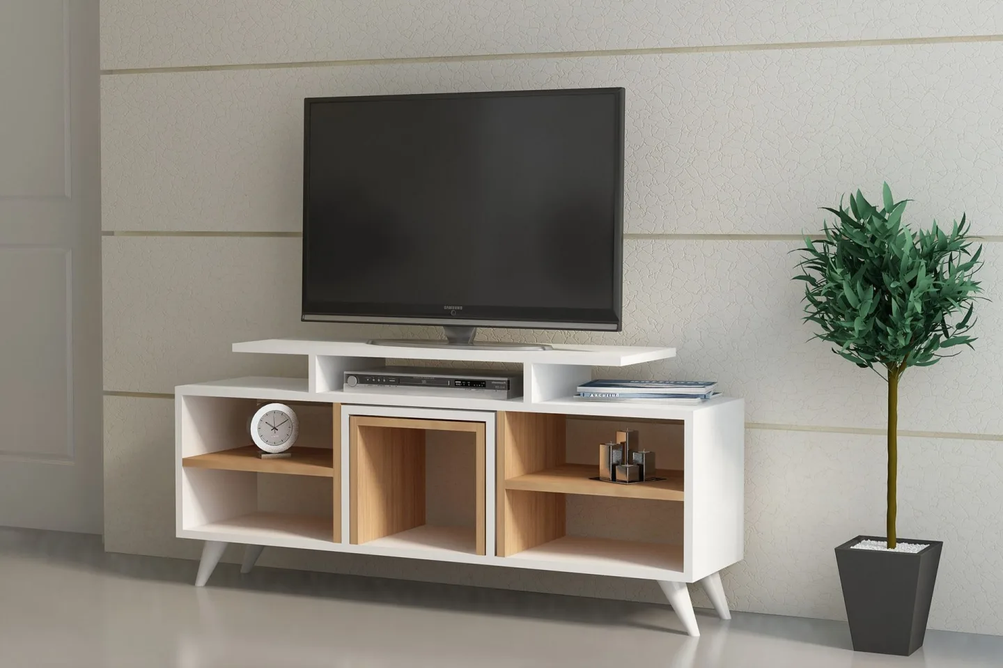 Sqandie Tv-bänk 120 cm - Vit/Teak