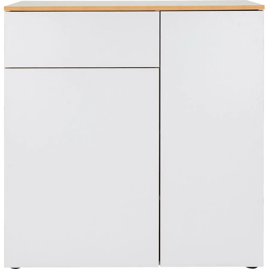 Schuhschrank India weiss Holzwerkstoff und melaminharzeschichtet Kanten Echtholz Eiche B 100 H 110 cm