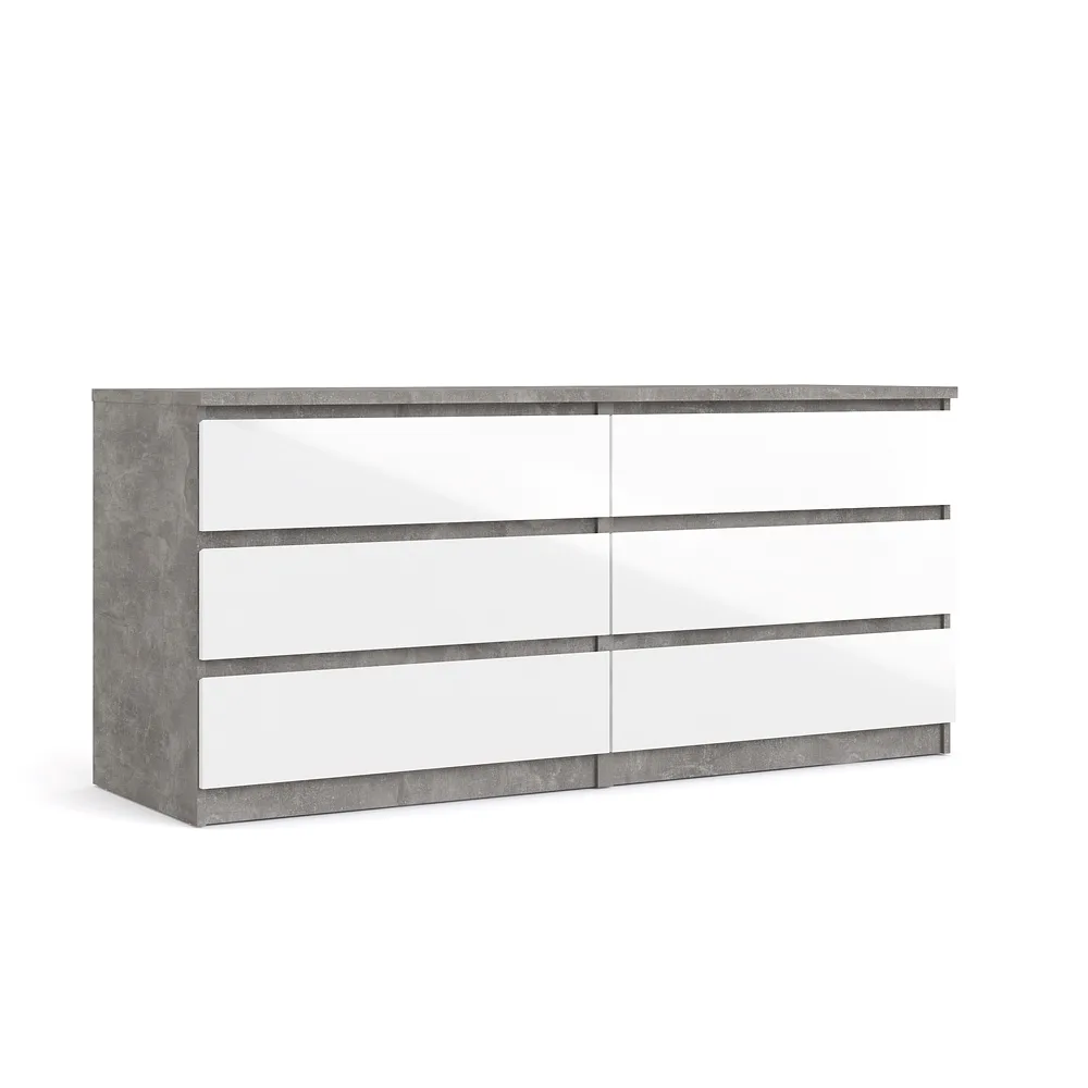 Nada Kommode breit mit 6 Schubladen, beton dekor,weiss hochglanz.
