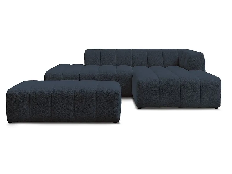 Ecksofa mit Hocker BOBOCHIC ANNECY Boucle-Stoff dunkelblau