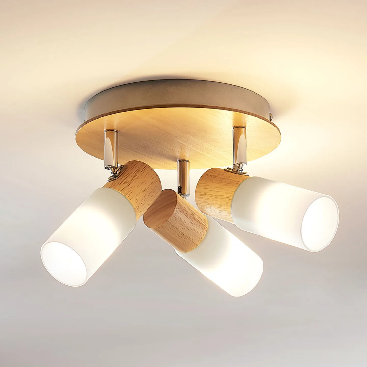 Christoph 3 Round Loftlampe Wood/White - Lindby - Stue - Rustik - Træ - Rund