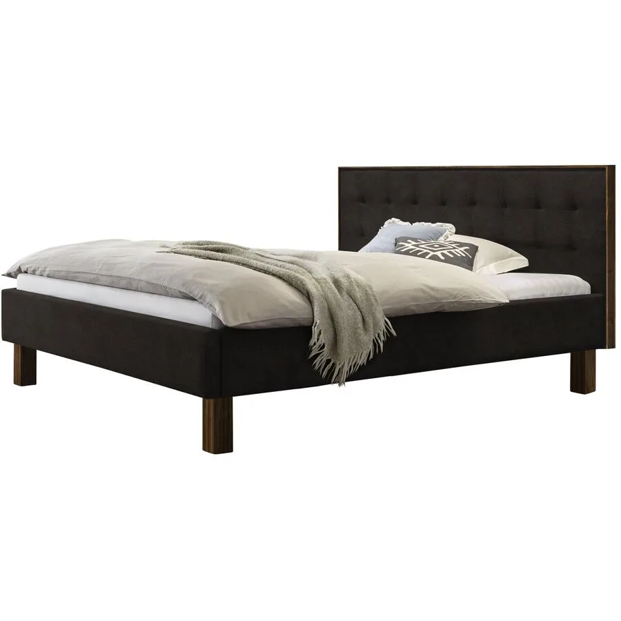 Hasena Bett Dream Pronto Schwarz, Natur Stoff, Nussbaum Massivholz 160 x 200 cm