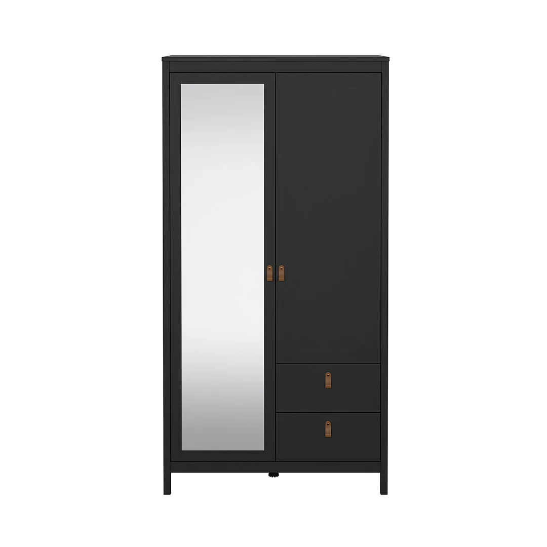 Madrid Kleiderschrank 199x103x59cm, 1 Tür, 1 Spiegeltür, 2 Schubladen matt schwarz.