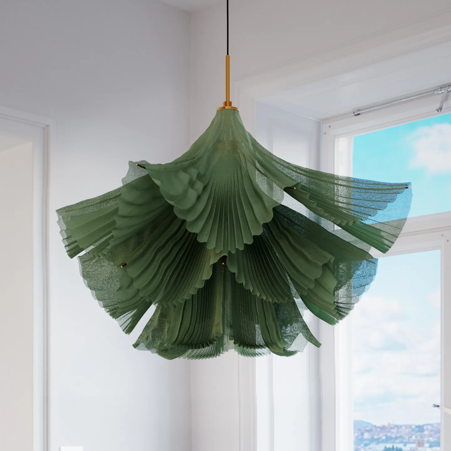 Juliette Hängeleuchte, grün, Metall, Tüll, 75 cm, E27 - By Rydéns - Esszimmer - Design - Einflammig