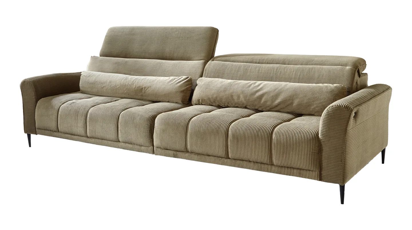 Big Sofa Cord grün elektrisch ausfahrbar 280 cm - LOGAN