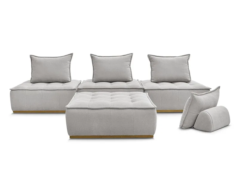 3er Sofa mit Hocker BOBOCHIC ELISA Stoff mit Textur hellgrau
