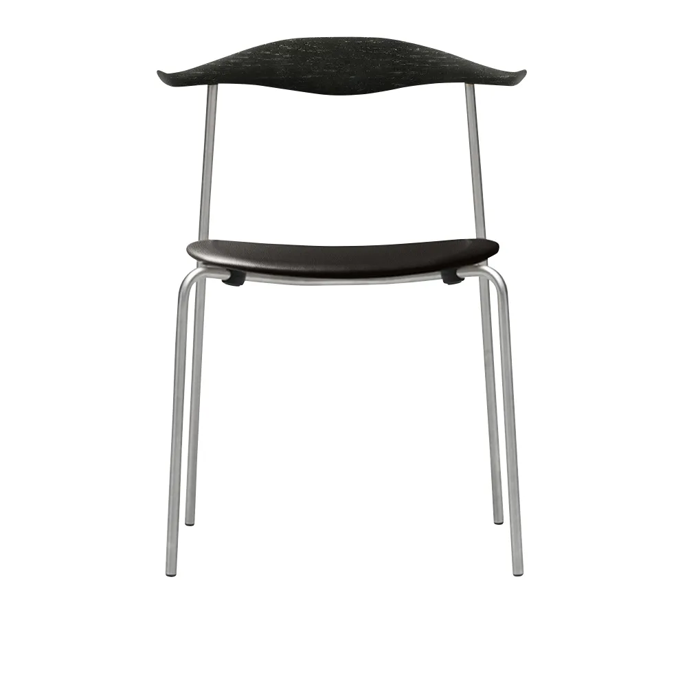 Carl Hansen - CH88P - Klädd sits, Svartlackad Ek, Lädergrupp B Thor - 301, Ben i Rostfritt stål - Matstolar - Hans J. Wegner - Svart - Metall/Trä