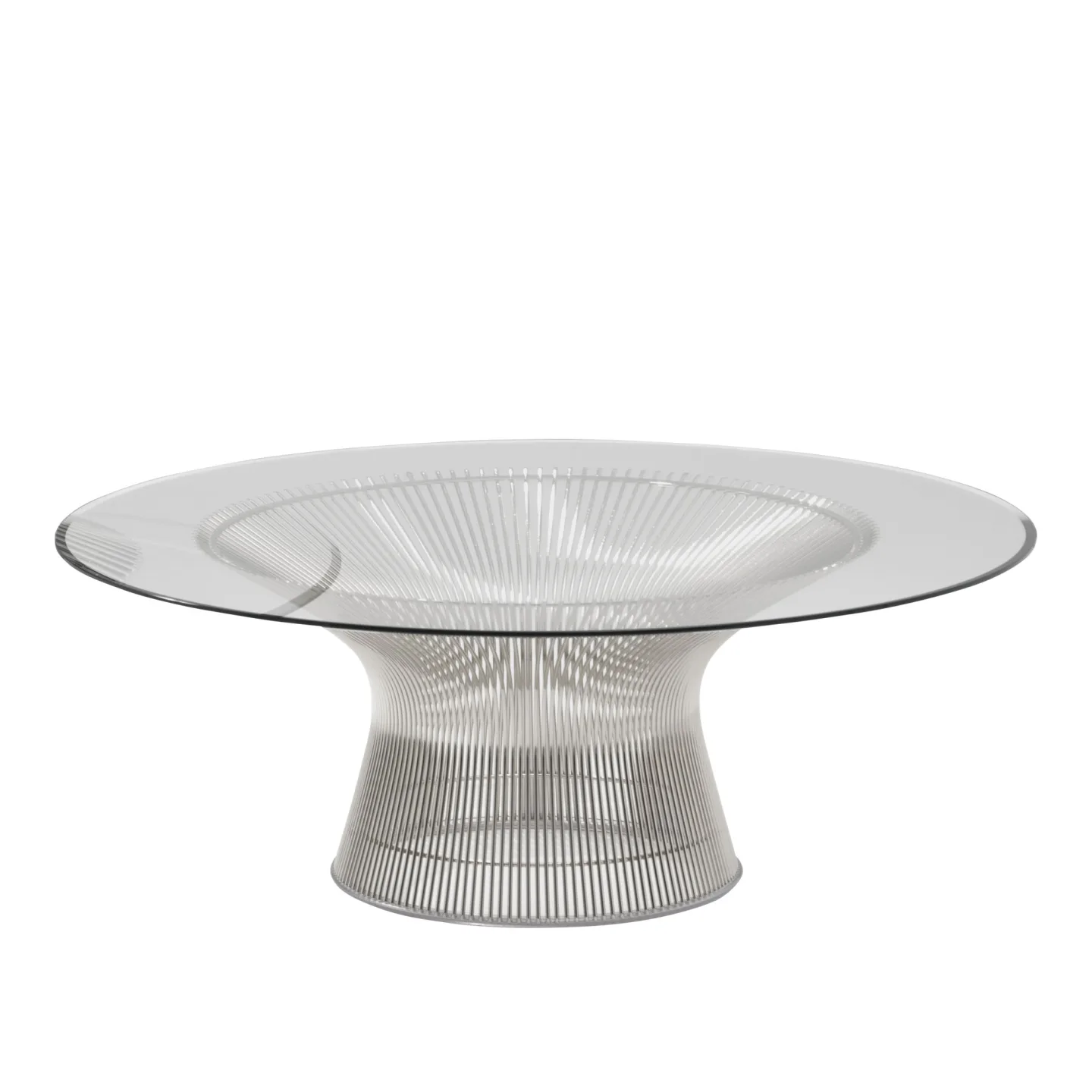 Knoll - Platner soffbord underrede i Polerad nickel Ø 107 cm, skiva i klarglas - Soffbord - Warren Platner