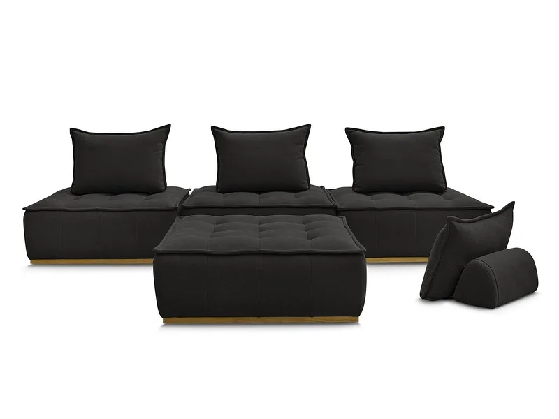 3er Sofa mit Hocker BOBOCHIC ELISA Stoff mit Textur schwarz