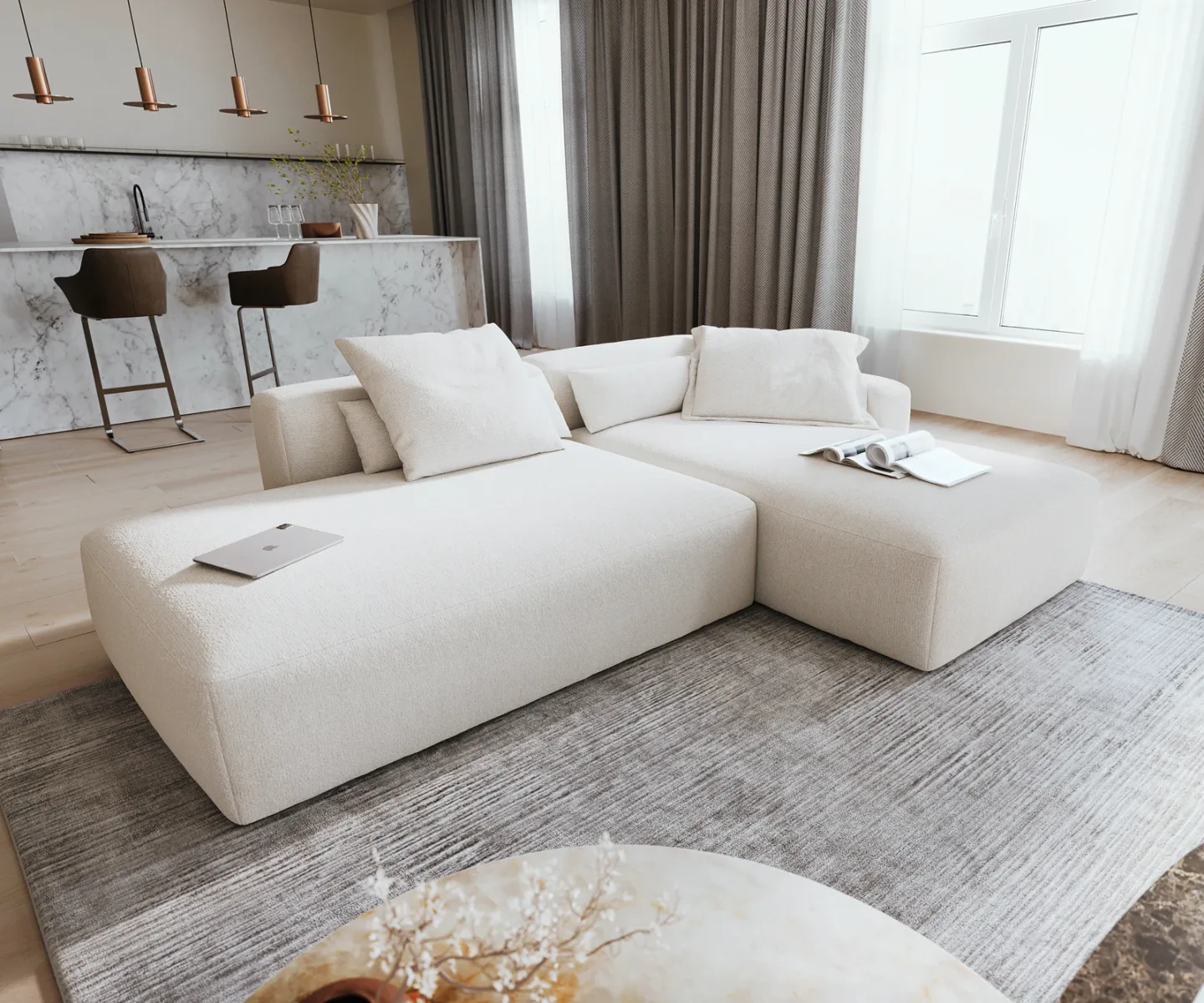 Ecksofa Freestyle Pure 310x200 cm Bouclé Soft Beige