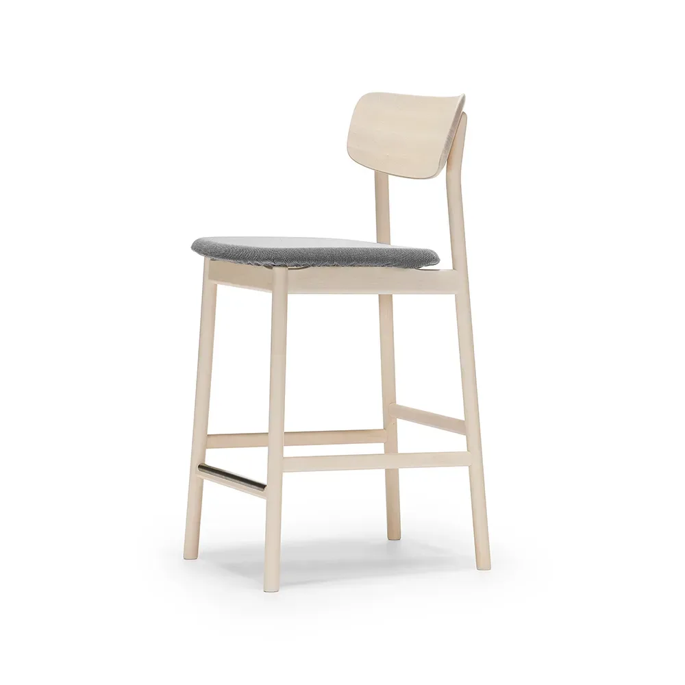 Stolab Prima Vista Barstuhl Stoff blues 9202 Braun/beige, helles matt lackiertes Birkenholzgestell